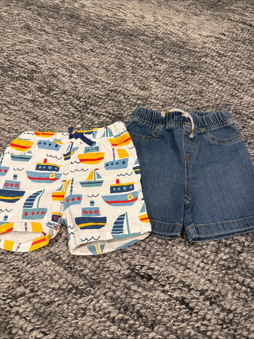 Kids Boat Print Shorts and Denim Pull-On Shorts - White/Blue